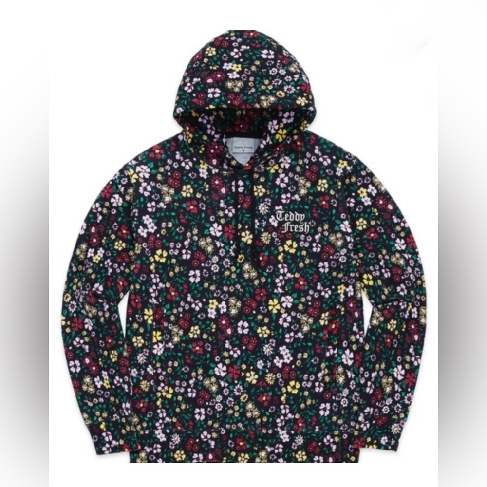 Teddy Fresh Floral Hoodie Multicolor Logo Pullover Size M